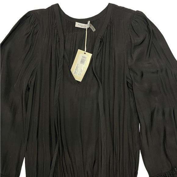 Ramy Brook Rosey Blouson Smocked Mini Dress Black Long Sleeve Tie Neck Size S - Picture 7 of 16